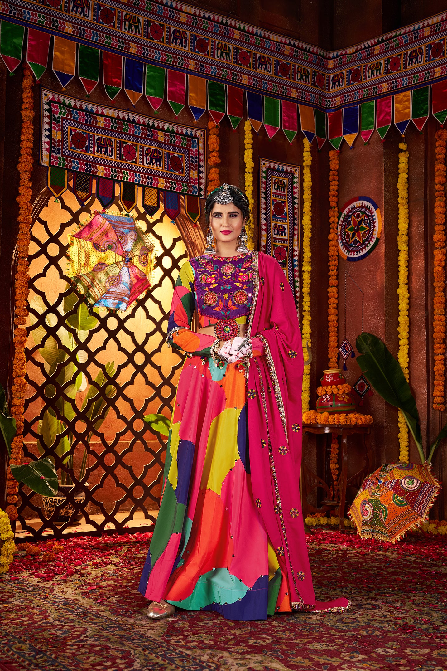 Traditional Embroidery With Mirror Work Navratri Lehenga Choli