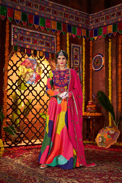 Traditional Embroidery With Mirror Work Navratri Lehenga Choli
