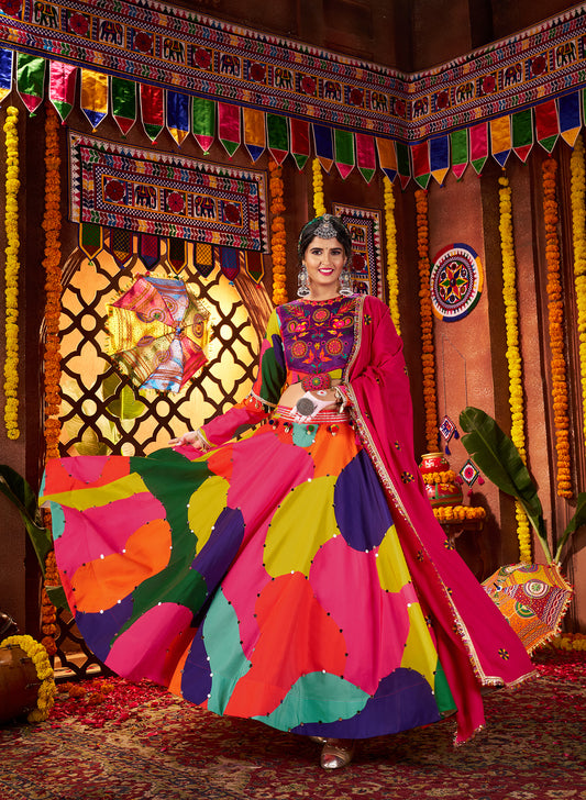 Traditional Embroidery With Mirror Work Navratri Lehenga Choli
