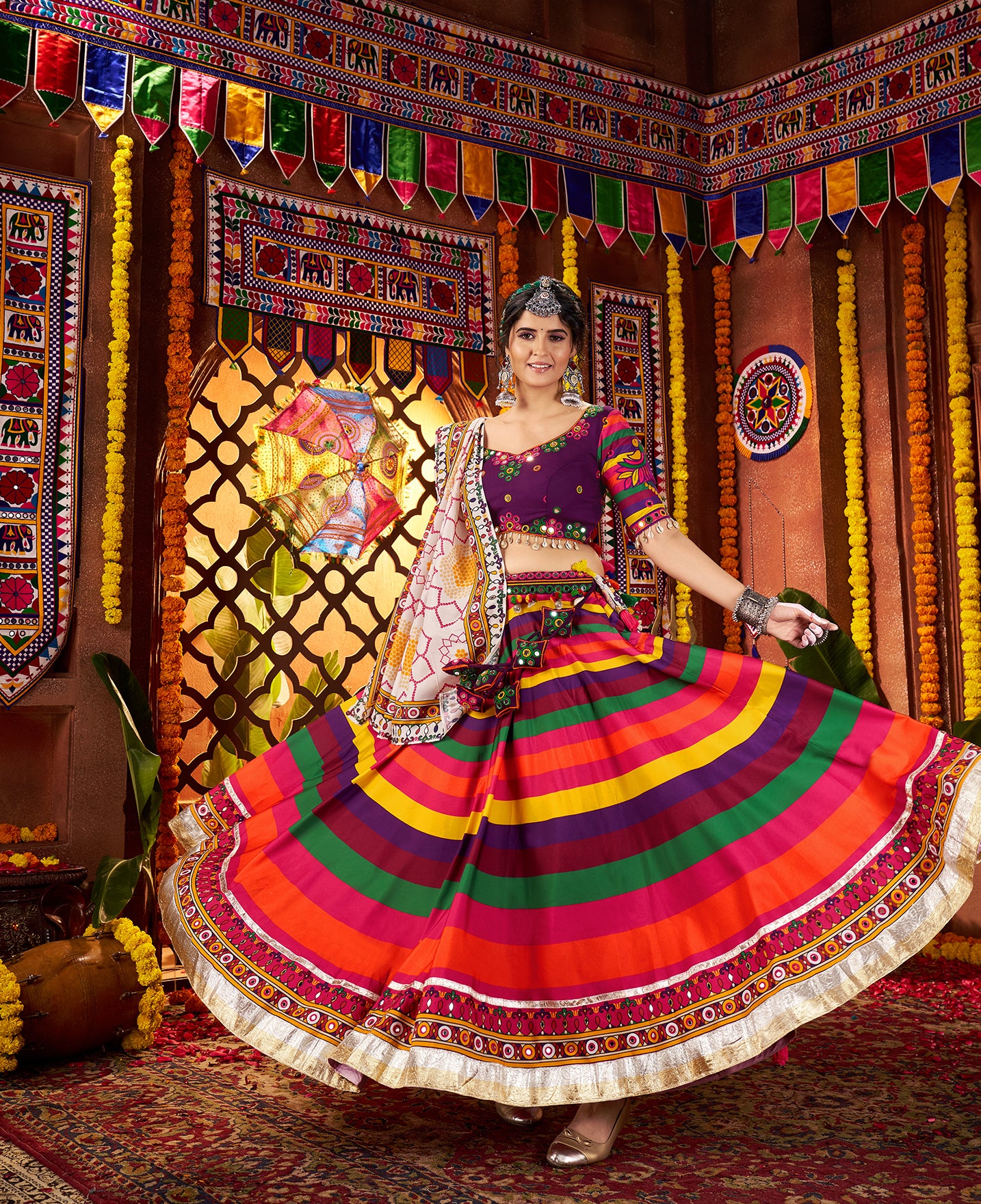 Elegance Colorful Mirror Work Navratri Special Lehenga Choli
