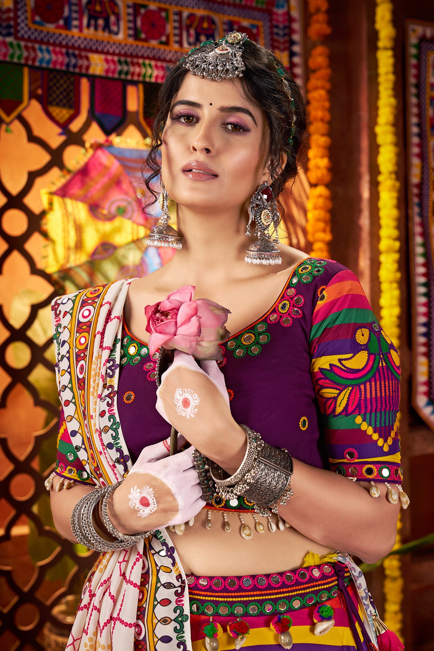 Elegance Colorful Mirror Work Navratri Special Lehenga Choli