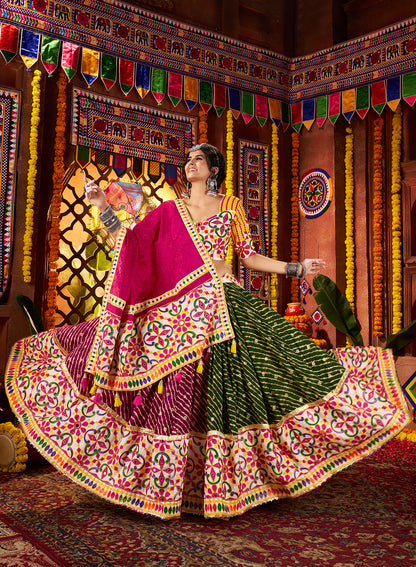 Colorful Viscose Cotton Mirror Work Navratri Lehenga Choli
