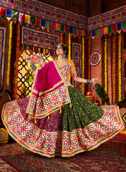 Colorful Viscose Cotton Mirror Work Navratri Lehenga Choli