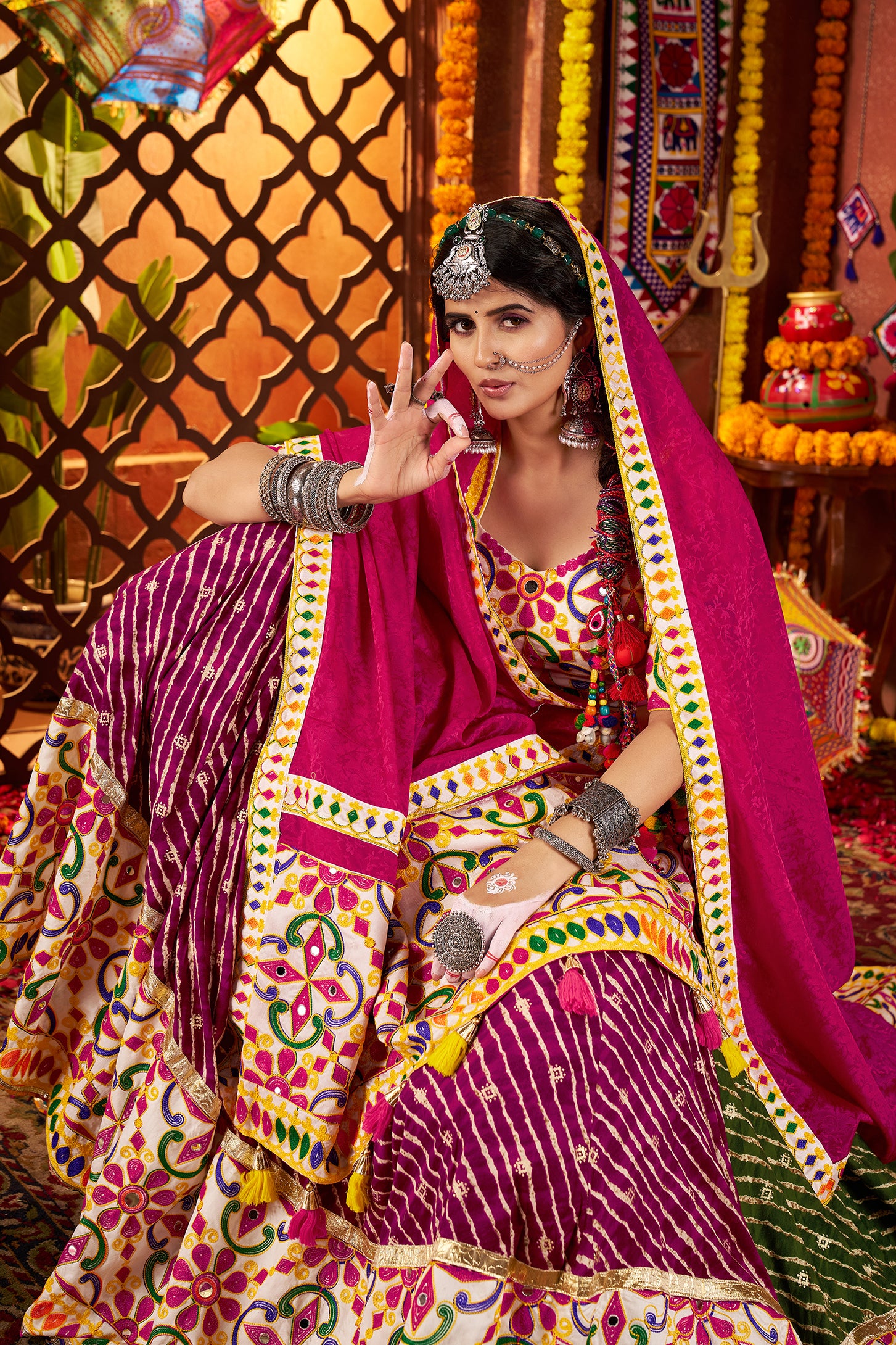 Colorful Viscose Cotton Mirror Work Navratri Lehenga Choli