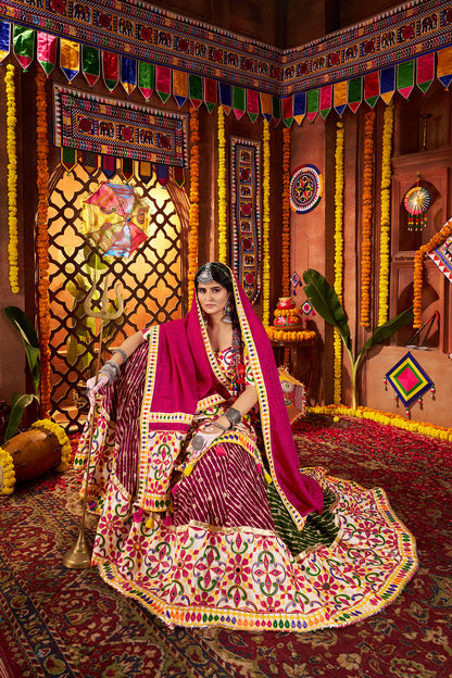 Colorful Viscose Cotton Mirror Work Navratri Lehenga Choli