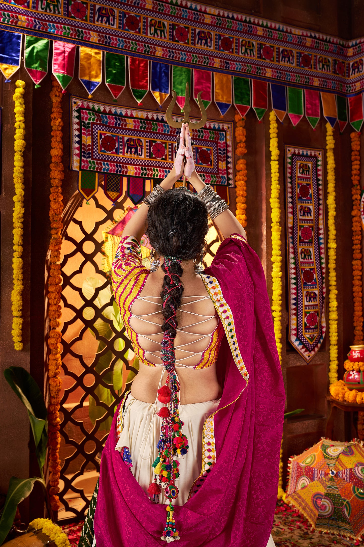 Colorful Viscose Cotton Mirror Work Navratri Lehenga Choli