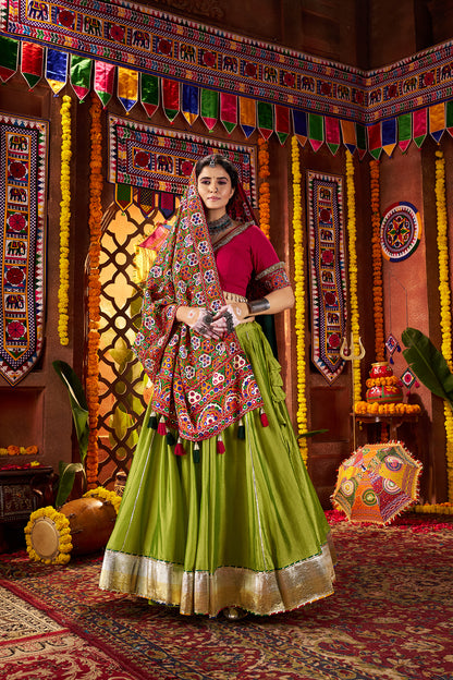 Fluorescent Green Silk Dandiya Nights Navratri Lehenga Choli