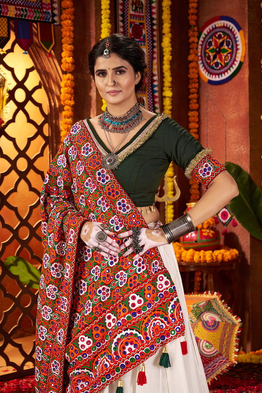White Silk Dandiya Nights Navratri Lehenga Choli