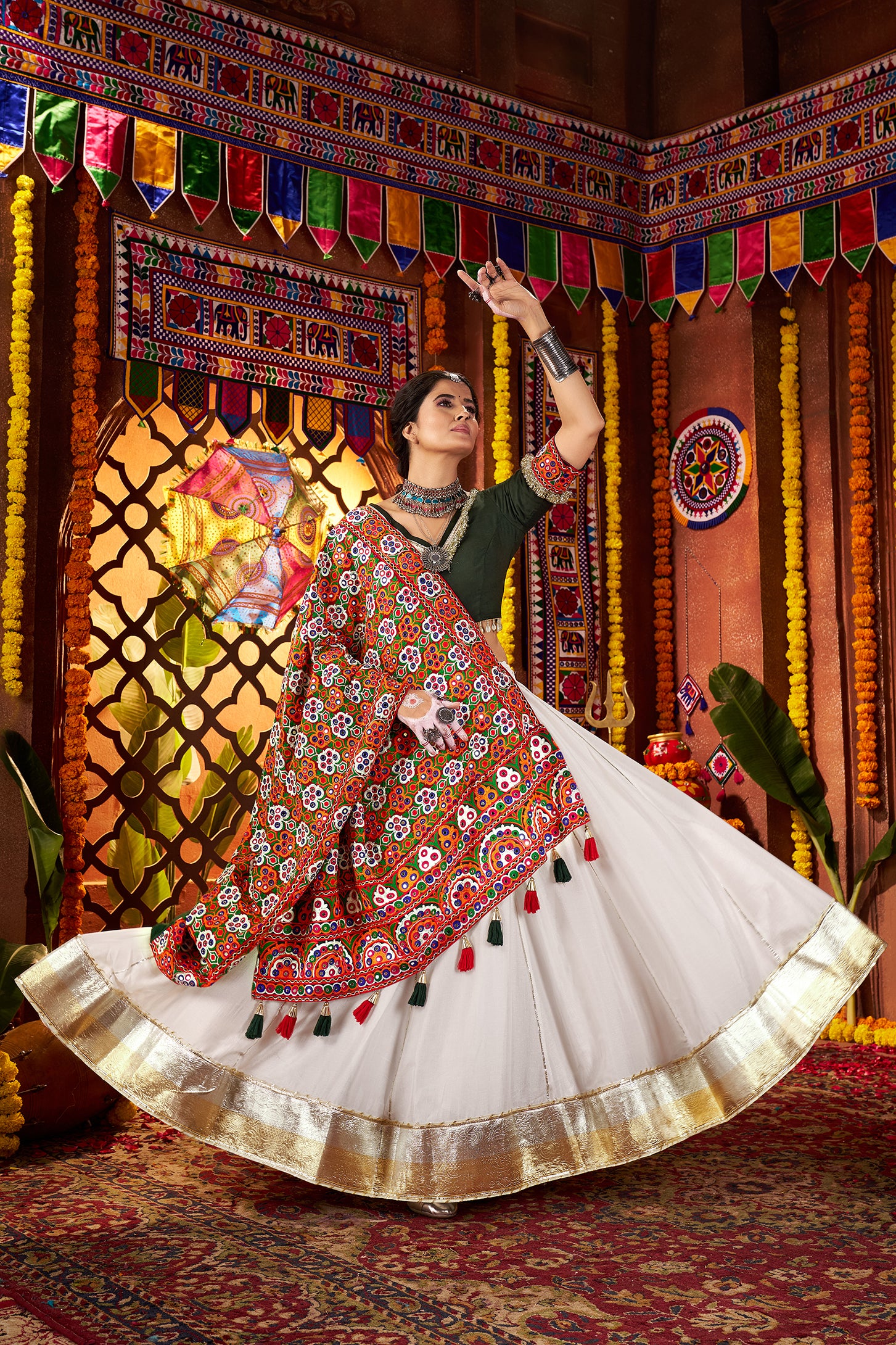White Silk Dandiya Nights Navratri Lehenga Choli