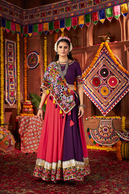 Traditional Purple Pink Mirror Work Navratri Lehenga Choli