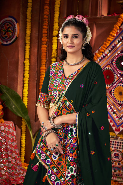 Beautiful Green Mirror Work Navratri Lehenga Choli