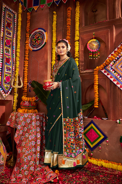 Beautiful Green Mirror Work Navratri Lehenga Choli
