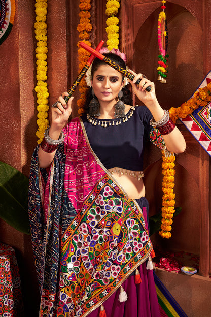 Traditional Navy Blue Mirror Work Navratri Lehenga Choli