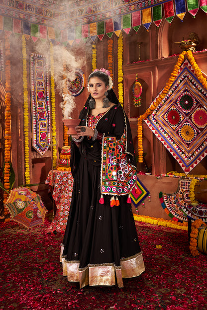 Trendy Black Mirror Work Navratri Lehenga Choli