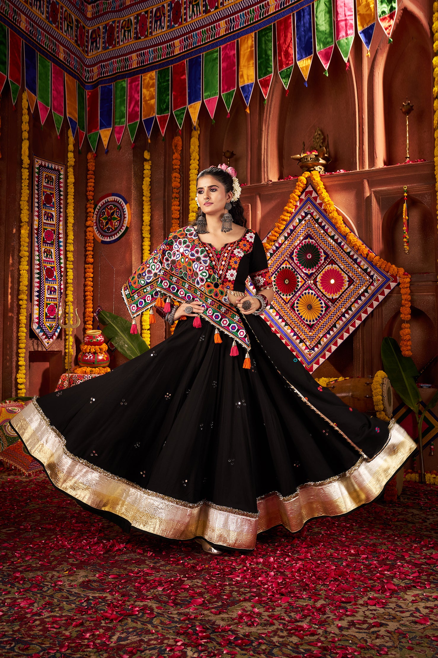Trendy Black Mirror Work Navratri Lehenga Choli