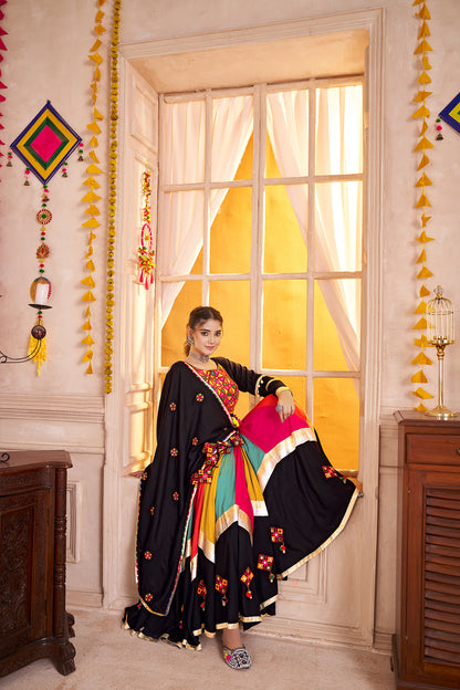 Black Viscose Cotton Multi Color Navratri Lehenga Choli