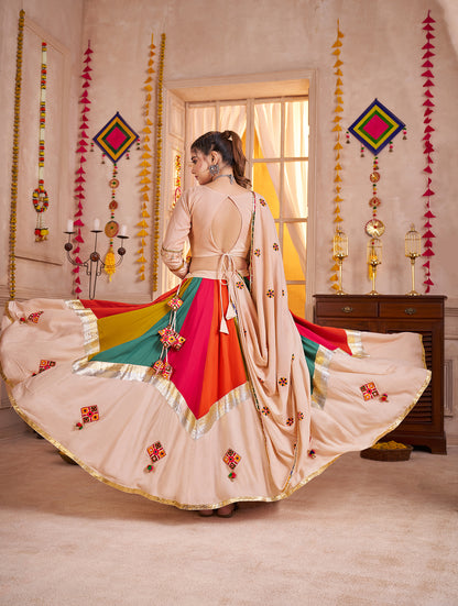Beige Viscose Cotton Multi Color Navratri Lehenga Choli