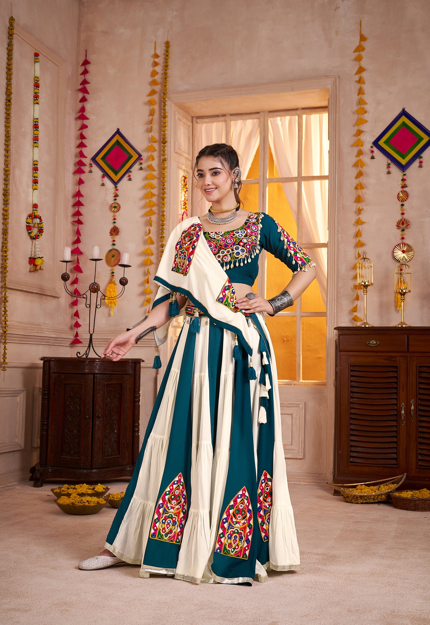 Multi Color Viscose Cotton Multi Color Navratri Lehenga Choli