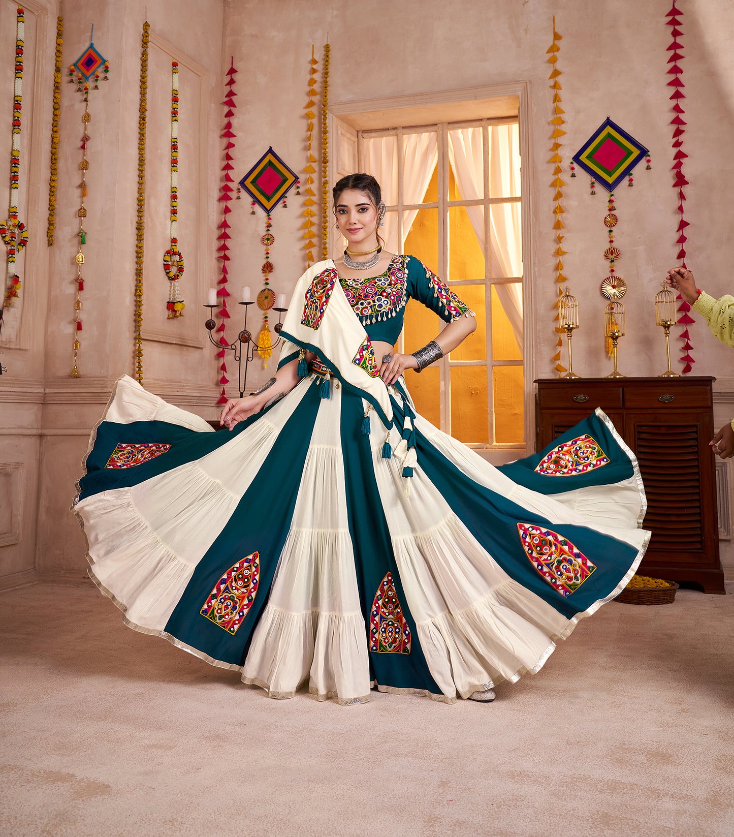Multi Color Viscose Cotton Multi Color Navratri Lehenga Choli