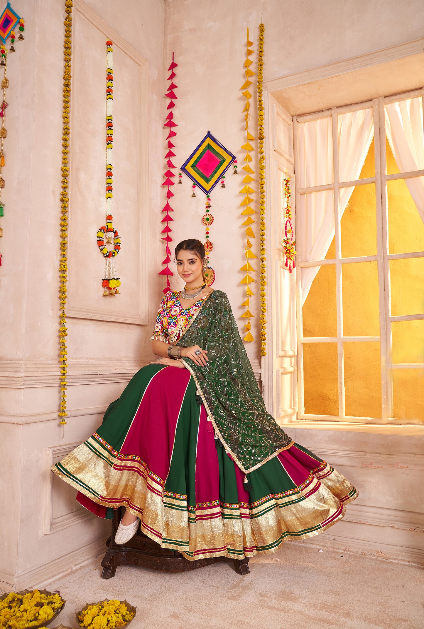 Festive Viscose Cotton Multi Color Navratri Lehenga Choli