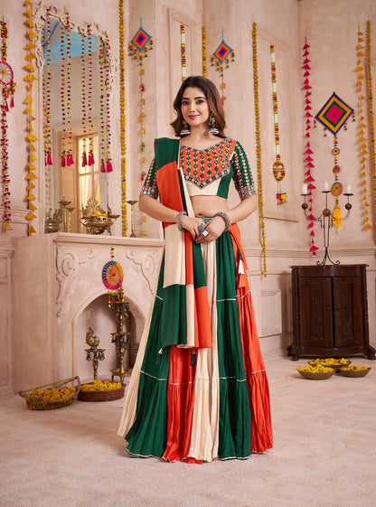 Multi Color Viscose Cotton Frill And Flair Concept Navratri Lehenga Choli