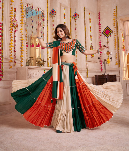 Multi Color Viscose Cotton Frill And Flair Concept Navratri Lehenga Choli