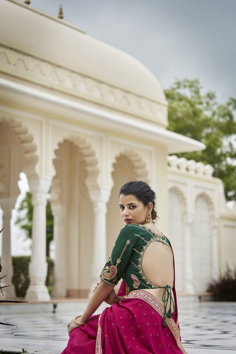 Pink Sequence With Swarovski Work Vichitra Silk Saree