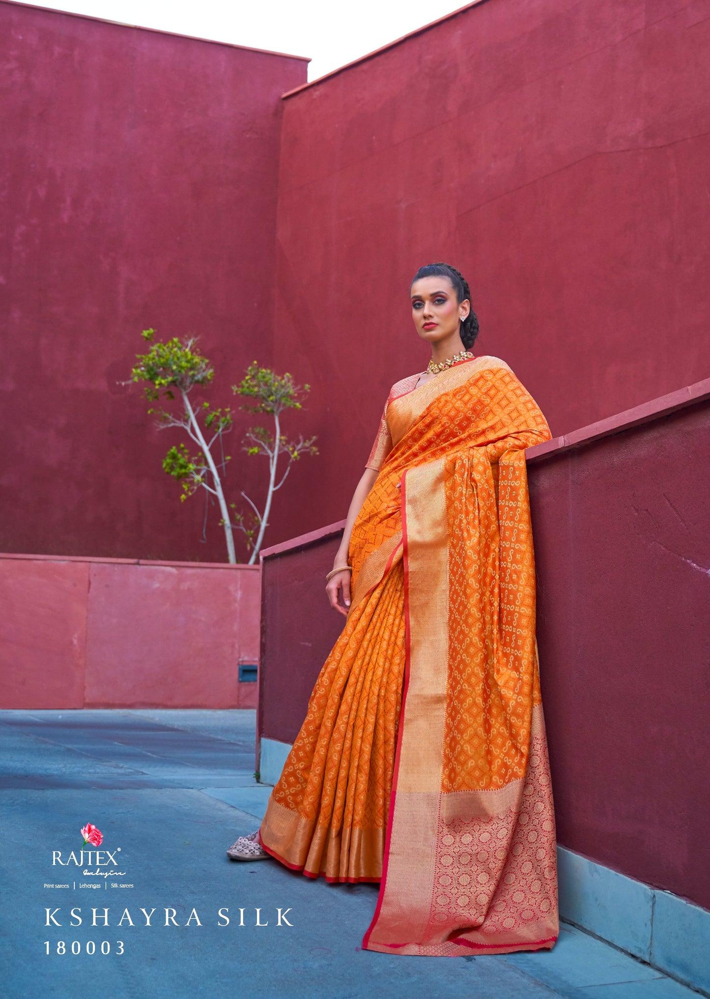 Tangerine Orange Colored Festive Wear Patola Woven Silk Saree