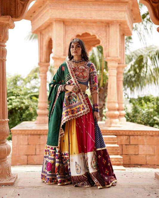 Multicolor Digital Print Real Mirror Work Navratri Lehenga Choli
