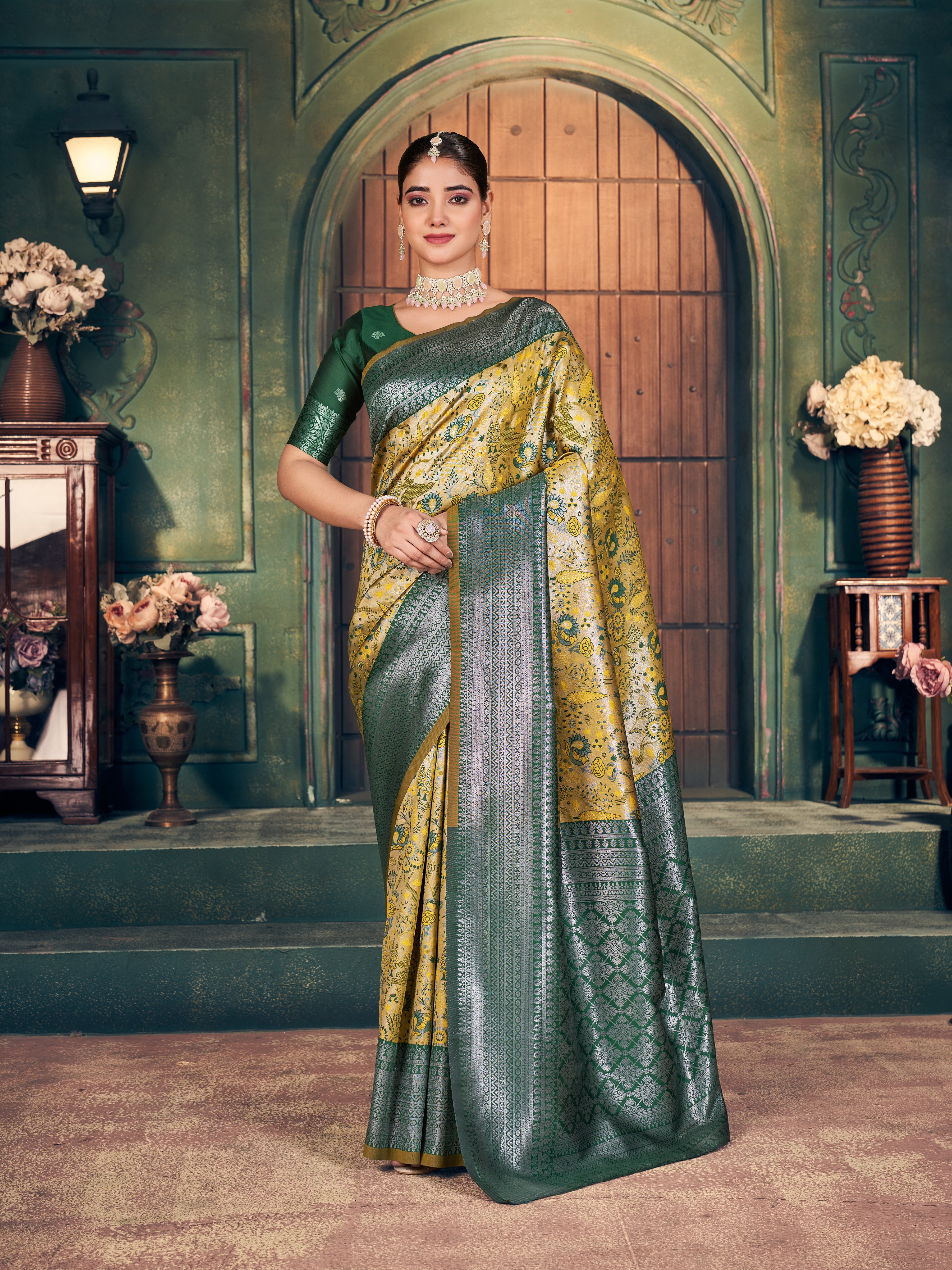 Yellow Soft Banarasi Silk With Gold Zari Weaving With Zhallar Saree With Blouse Piece