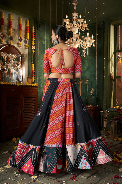 Black Color Printed With Mirror Work Chaniya Choli For Navratri