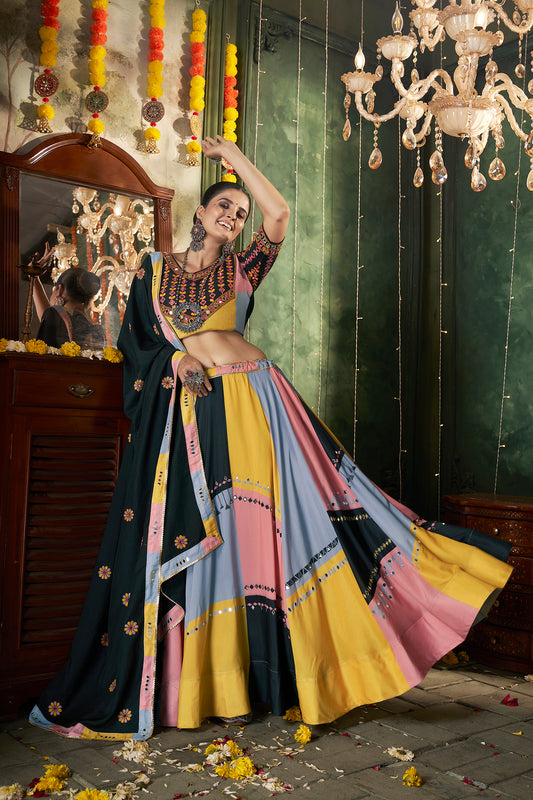 Multi Color Printed With Mirror Work Ready Made Chaniya Choli