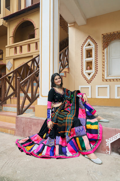 Most Beautiful Black Color Embroidery Mirror Work Chania Choli for Navratri