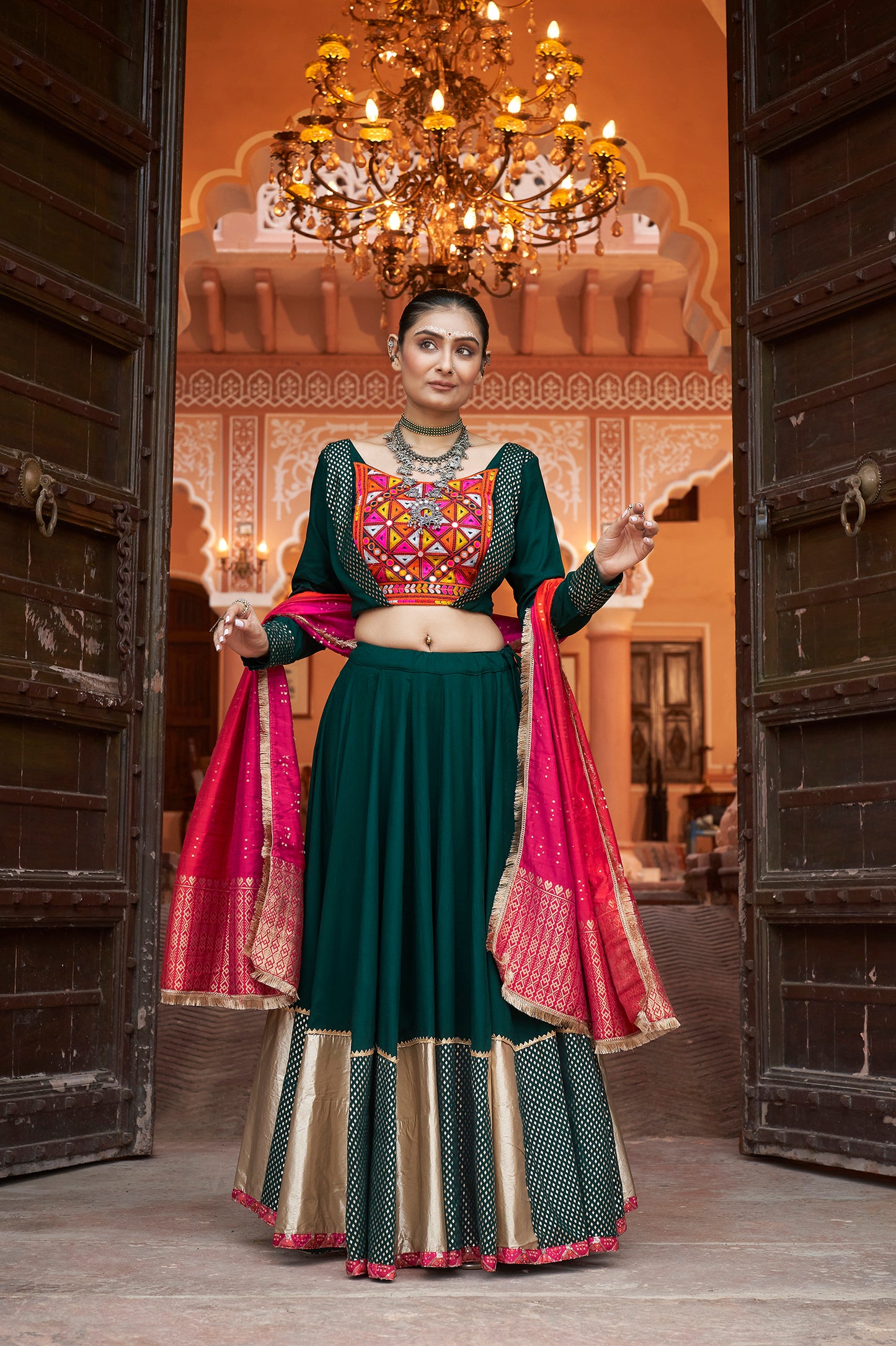 Green Color Ghagra Choli Online Shopping for Navratri