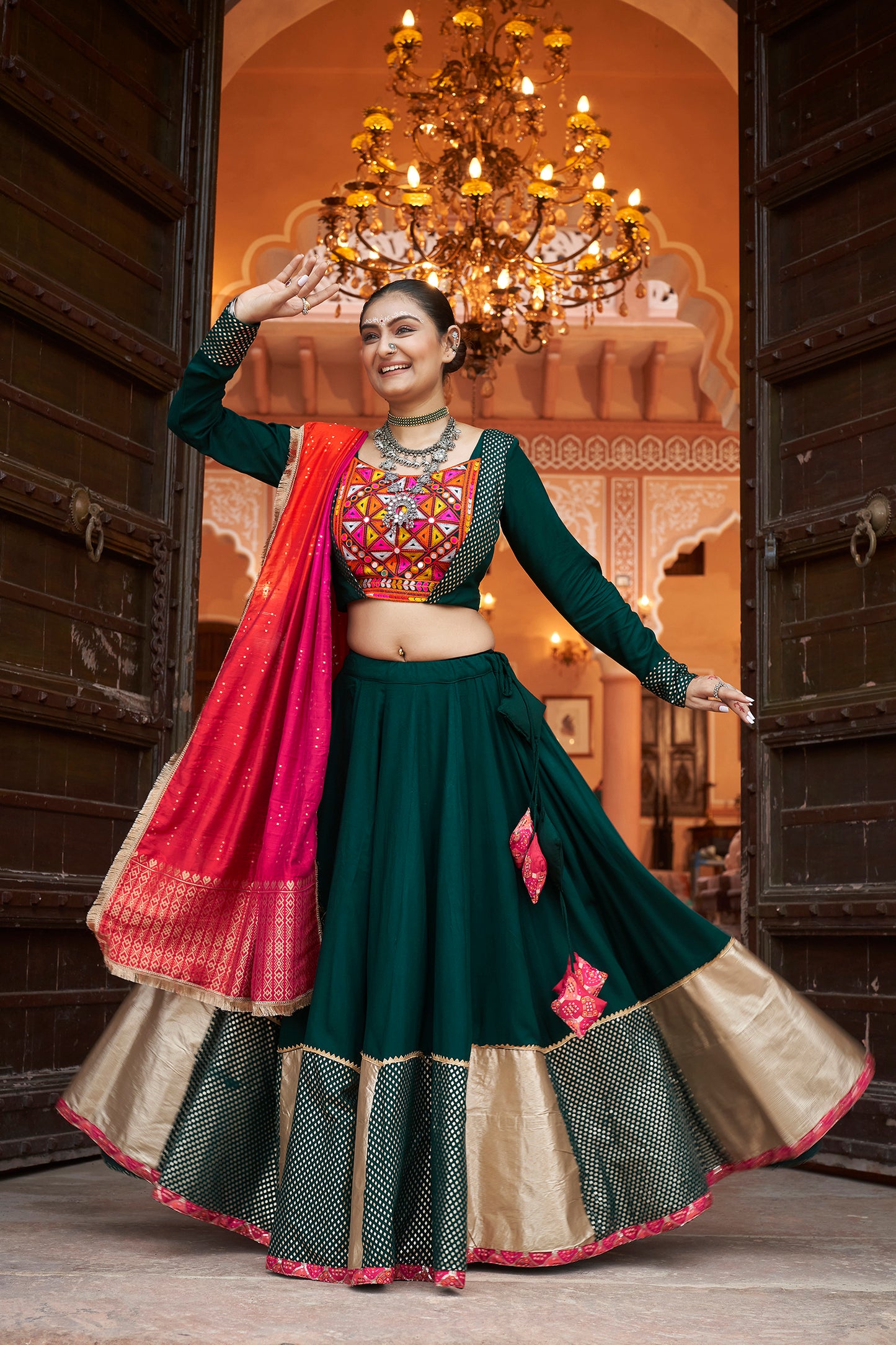 Green Color Ghagra Choli Online Shopping for Navratri