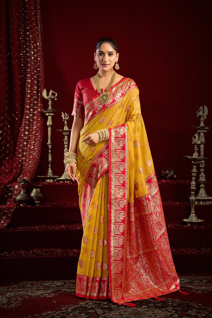 Yellow Fancy Modal Banarasi Zari Saree with Premium Zhallar Border – Designer Festive Party Wear Saree