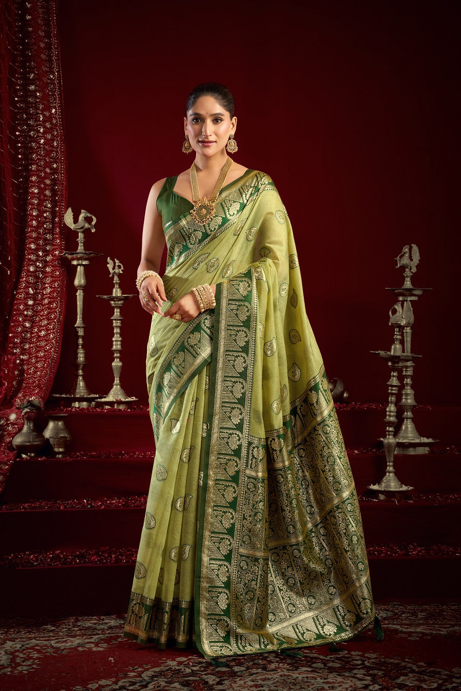 Green Fancy Modal Banarasi Zari Saree with Premium Zhallar Border – Designer Festive Party Wear Saree