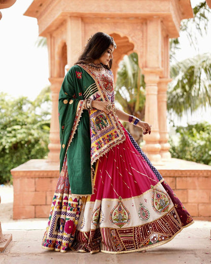 Multicolor Digital Print Real Mirror Work Navratri Lehenga Choli