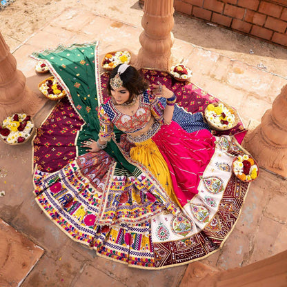 Multicolor Digital Print Real Mirror Work Navratri Lehenga Choli