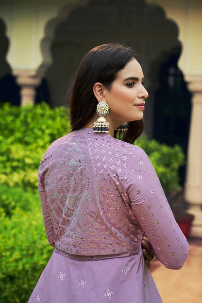 Lavender Sequence Embroidered Pure Cotton Gown With Koti