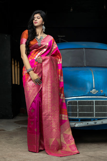 Pink Color Pretty Pink Banarasi Weaving Silk Wedding Wear Saree