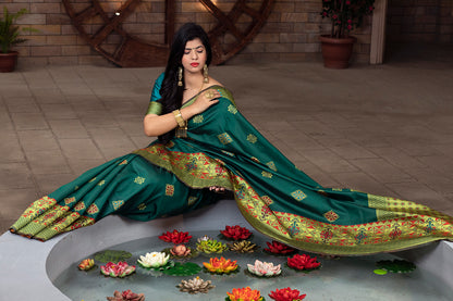 Green Color Beautifully Designed Banarasi Weaving Silk Saree For Women