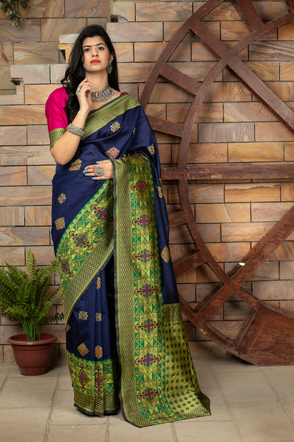 Navy Color Beautifully Designed Banarasi Weaving Silk Saree For Women