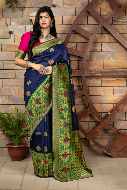 Navy Color Beautifully Designed Banarasi Weaving Silk Saree For Women