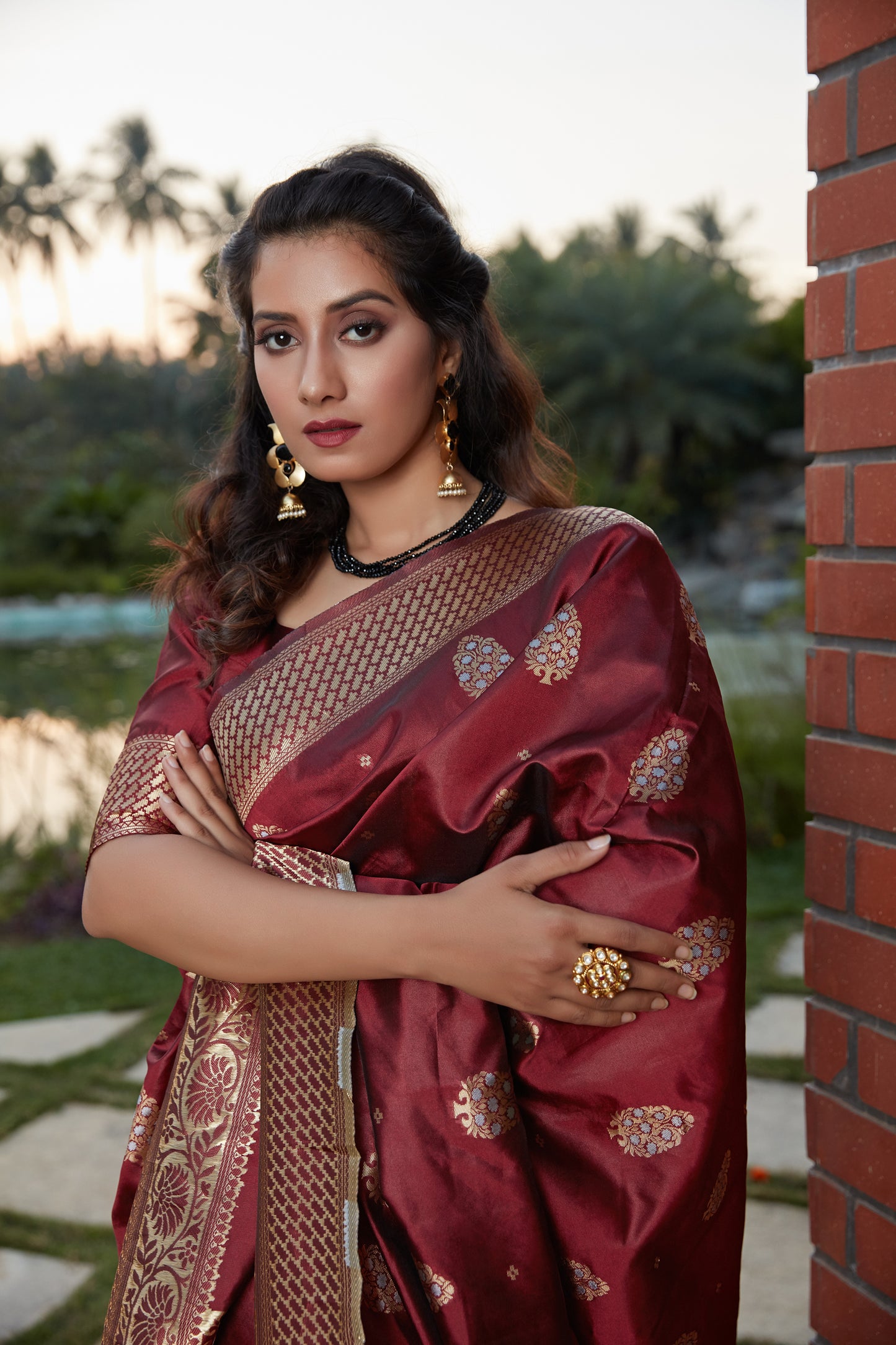 Wine Color Wedding Wear Beautiful Banarasi Weaving Silk Saree