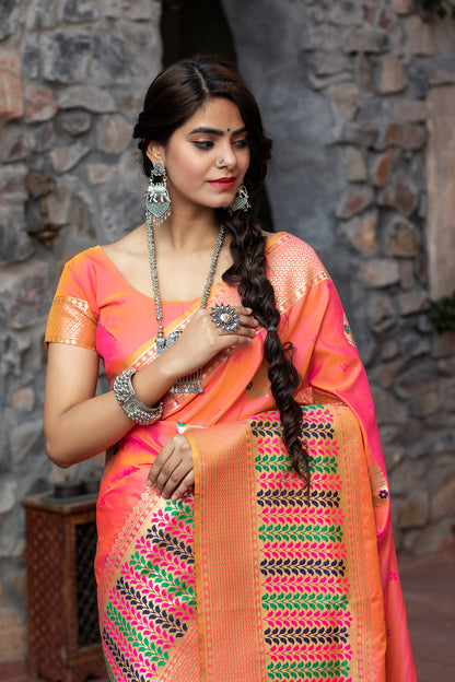 Pink Banarasi Weaving Silk Exclusive Saree