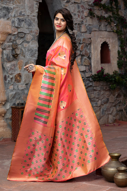 Pink Banarasi Weaving Silk Exclusive Saree