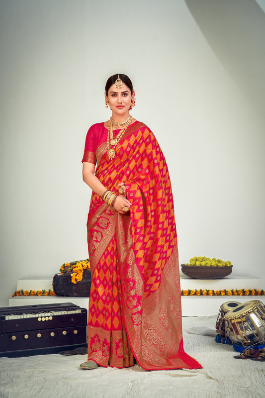 Pink Banarasi Silk With Zari Weaving Silk Exclusive Saree