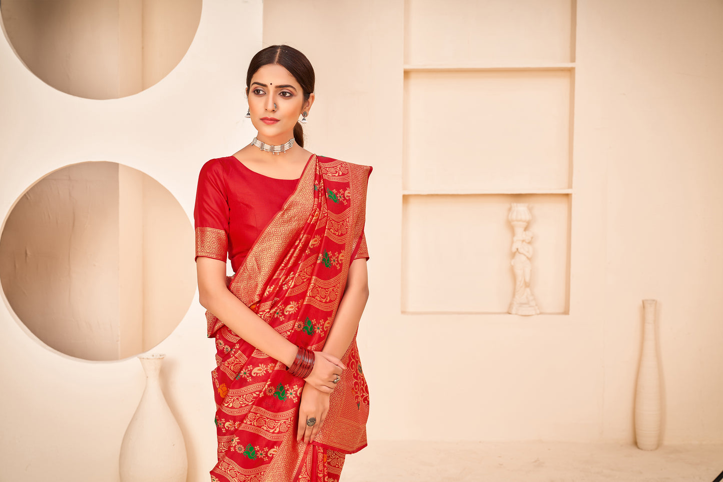 Red Color Beautiful Banarasi Silk With Patola Weaving Silk Saree