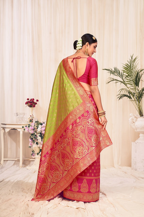 Lime Green Festive Wear Woven Banarasi Silk Saree